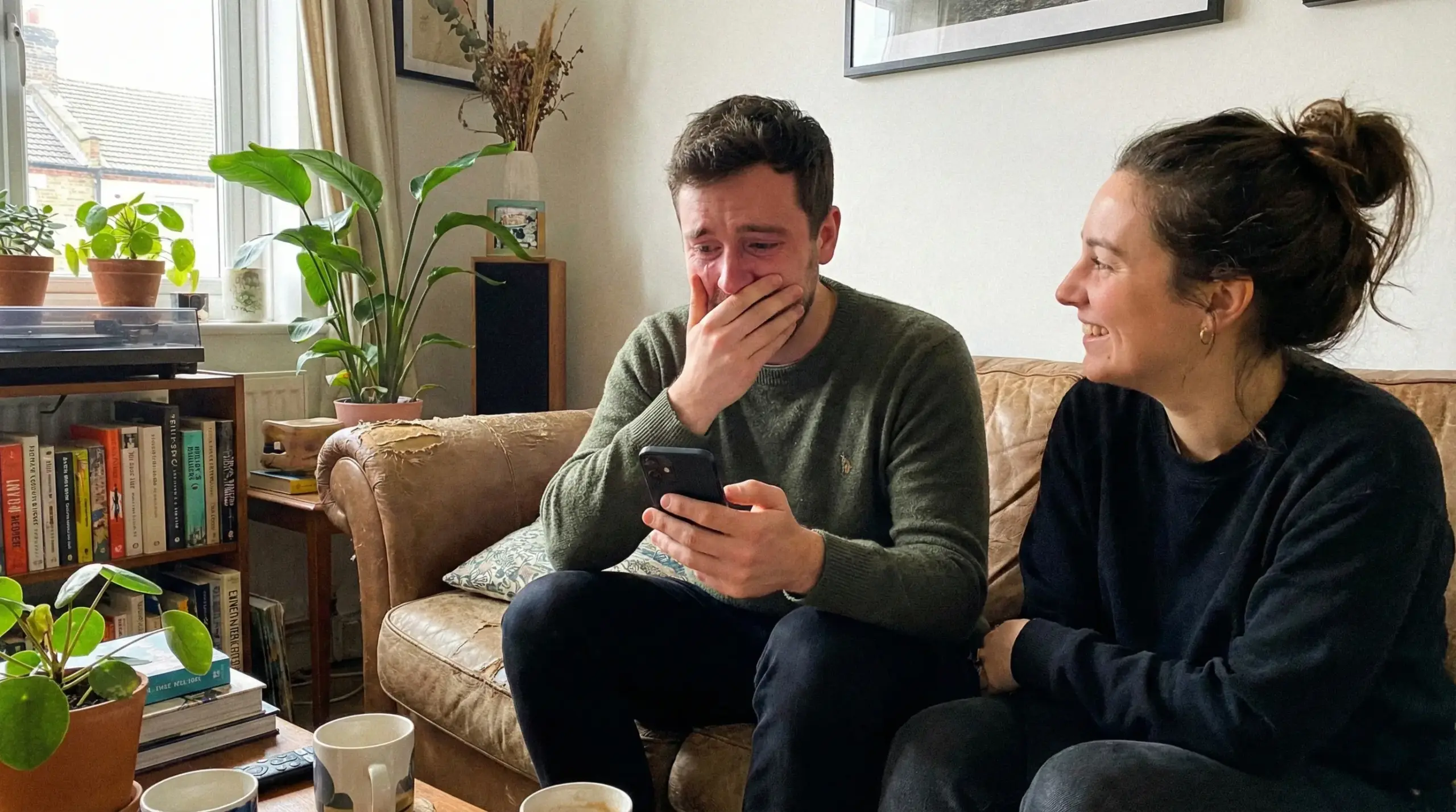 Mladý muž počúva personalizovaný darček pre priateľa na mobile