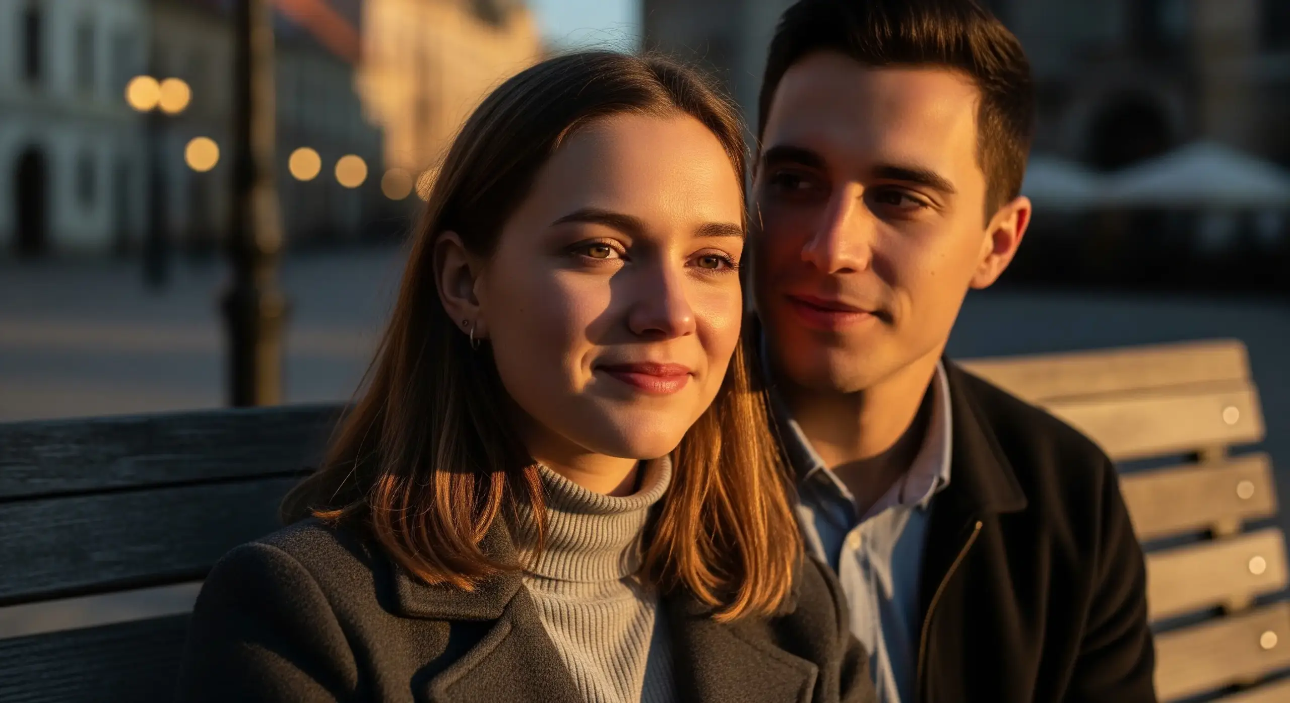 Mladý pár na rande, kde dievča dojate počúva personalizovanú pesničku v slúchadlách