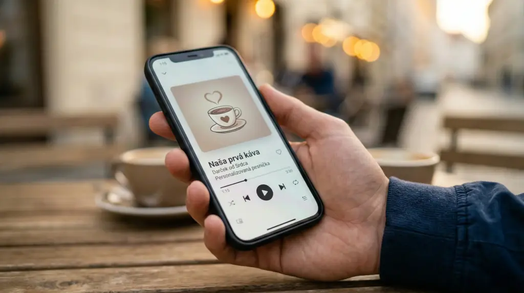 Mobilný telefón prehrávajúci osobnú pieseň na mieru od Joyla.sk.